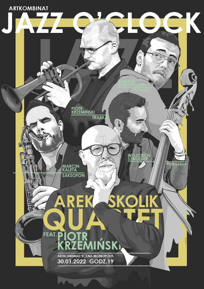 Projekt plakatu Arek Skolik Quartet 2022 wersja czarna