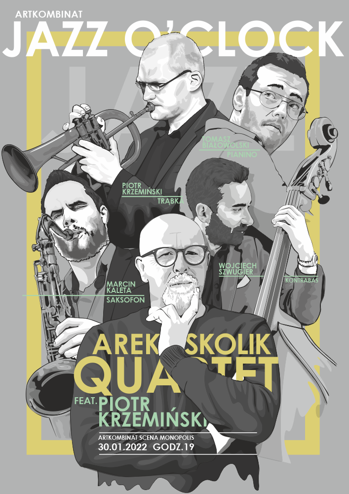 Projekt plakatu Arek Skolik Quartet 2022 wersja szara